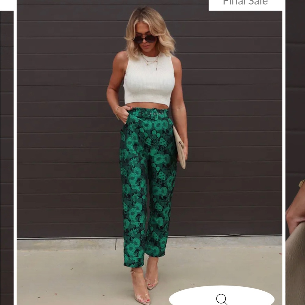 Vici Green Floral Cropped Ankle Pants